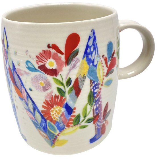 Anthropologie Starla Halfmann M Initial Petal Palette Stoneware Mug Monogram - Picture 1 of 5